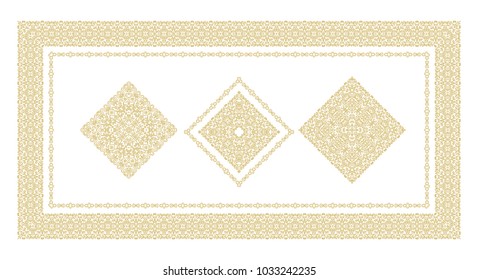 Ornamental golden vector frame, lace rhombus on white background