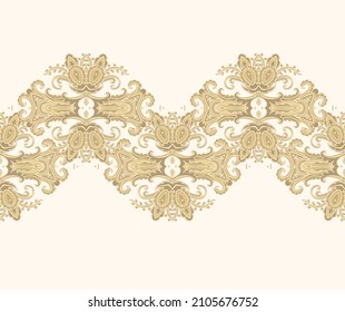 Ornamental golden vector laced ribbon, border ornament  on white background