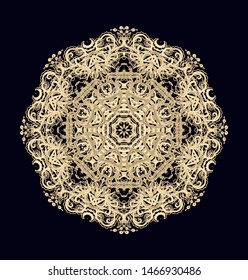 Ornamental golden vector  rosette, mandala on dark background