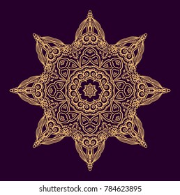 Ornamental golden vector rosette- star on dark background