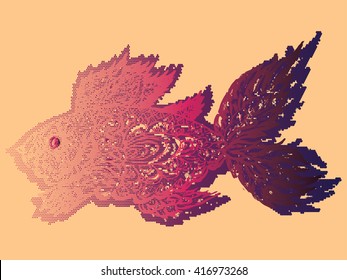 Ornamental graphic fish sketch, abstract zentangle patterns.