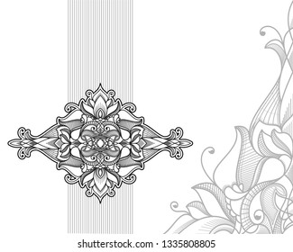 ornamental graphic socket as an element for openings and beautiful frames. Black and white line drawing on a white background.
