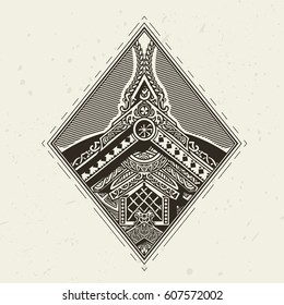 Ornamental graphic vector illustration, logo or label, Ink. 