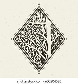Ornamental graphic vector illustration, logo or label, Ink. 