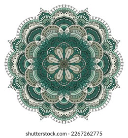 Ornamental green mandala on white background. Round Ornament Pattern. Indian. Arabic, Islam ornament, Buddhism culture symbol