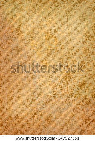 Ornamental grunge seamless pattern on vintage old paper background. Abstract vector retro wallpaper backdrop. Classic antique fabric print design with subtle striped texture