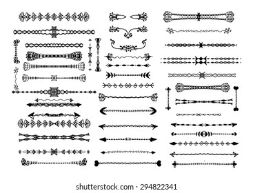  Ornamental hand drawn borders, dingbats for the page decoration. Vector illustration isolated on the white background. Can be used for birthday card, wedding invitations, book page decoration.