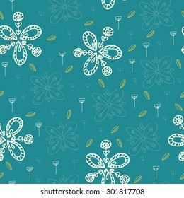 Ornamental hand drawn pattern with flowers and leaves