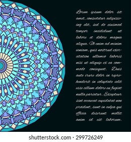 Ornamental handmade ethnic card template. Lace abstract artwork dark background for use in design card, invitation, book, poster,datebook, diary, brochures, notebook, pocketbook, album, sketch book