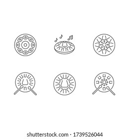 Ornamental handpan pixel perfect linear icons set. Traditional musical instrument for relaxation beats. Customizable thin line contour symbols. Isolated vector outline illustrations. Editable stroke