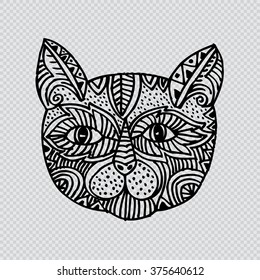 Ornamental head of cat, trendy ethnic zentangle design