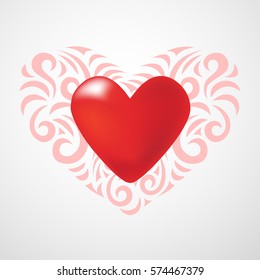 Ornamental heart. Elements for cards, gifts, crafts, invitation. Ornamental heart on bright red background. Valentine's day greeting card. Vector illustration
