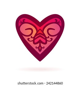 Ornamental heart, Isolated design element, Vector illustration