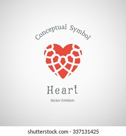 Ornamental heart logo template. Vector emblem for medical organization, hospital or charitable foundation.