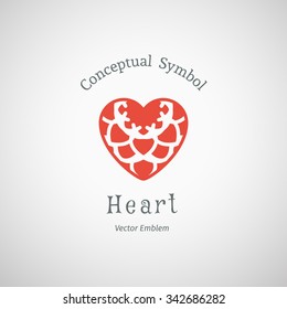 Ornamental heart logo template. Vector emblem for medical organization, hospital or charitable foundation.