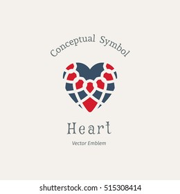 Ornamental heart logo template. Vector emblem for medical organization, hospital or charitable foundation.