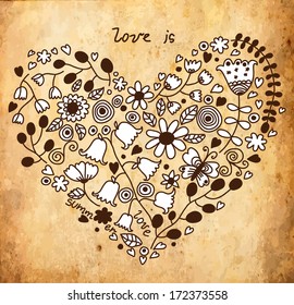 Ornamental heart on grunge background. Valentine's day background.
