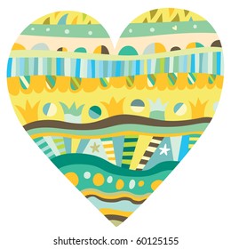 Ornamental heart shape with colorful geometric pattern.