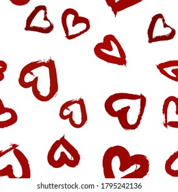 Ornamental Hearts Background. Seamless Heart Scribble Print. Brush Stroke Print. Repeated Paint Brush Pattern. Endless Pen Scribble Pattern.