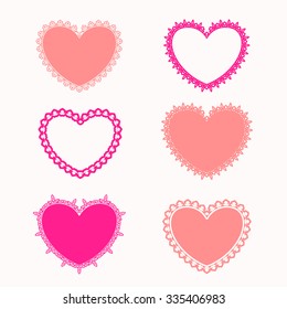 Ornamental hearts set. Vector illustration. Valentines day decorative symbols. Wedding patterned frames