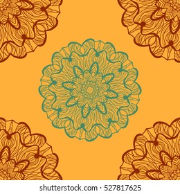 Ornamental henna mandala card. Geometric circle element in vector. Perfect cover or any other kind of design, birthday and other holiday postcard, kaleidoscope medallion, yoga yantra, indian motifs