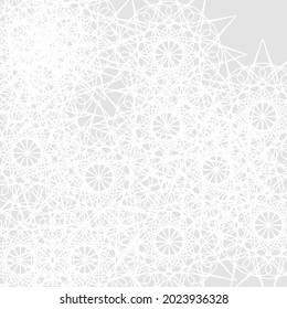 Ornamental Ice Calm Pastel Light Complicated Luxury Soft Pattern. Mandala Silver Winter Print Lace Chaotic Folk Frost Wallpaper. Satanic White Grey Stars Monochrome Sharp Mystery Cold Background.