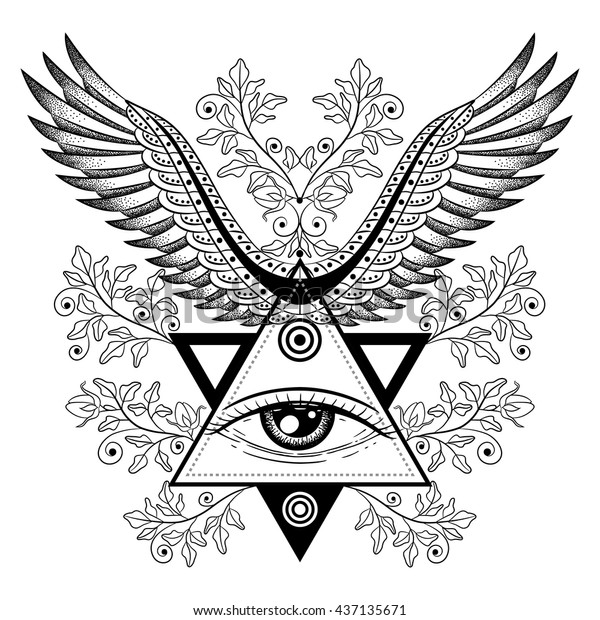 Ornamental Illustration All Seeing Eye Wings Stock Vector (Royalty Free ...