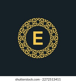 Ornamental initial letter E circle emblem frame logo