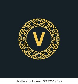 Ornamental initial letter V circle emblem frame logo