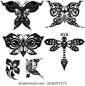 Ornamental insect design blending Thai art and modern form. As Butterfly and Dragonfly. Excellent for tattoo, t-shirts, sacred symbols, and cultural illustration.