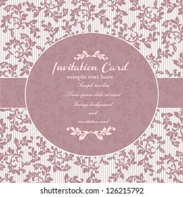 Ornamental invitation card with flower. Vintage purple romantic damask floral invitation card.