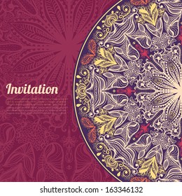 Ornamental invitation card with gold template vector illustration