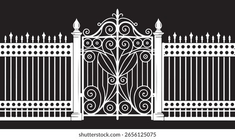 Ornamental Iron Gate Vector Design – Decorative Wrought Fence Silhouette