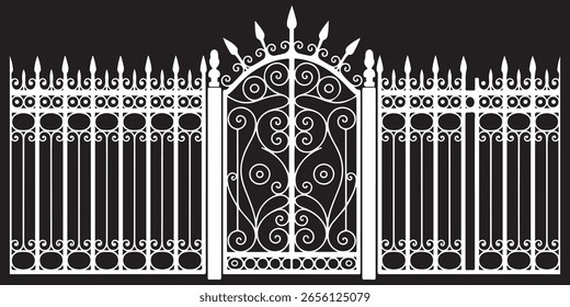 Diseño de Vector de puerta de hierro ornamental – Silueta decorativa de valla forjada