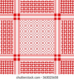 Ornamental keffiyeh vector pattern with geometric print and floral motif. Traditional Middle Eastern headdress. Red and white. Backgrounds & textures shop.