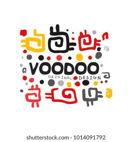 Ornamental kid s style drawing Voodoo magic logo. Abstract magical theme pattern. Religion and culture. Colorful hand drawn mystical vector illustration