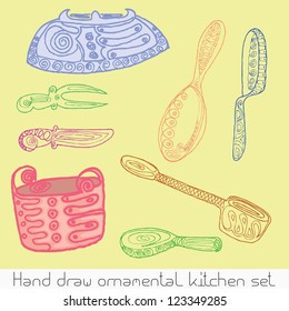 ornamental kitchen set on yellow background