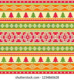 Ornamental knitted pattern. Christmas trees and traditional ethnic design