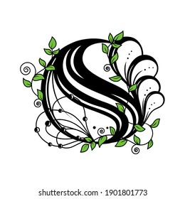 Ornamental knot tattoo, frame background for a set of runic letters depicting ethnic symbols of Scandinavian culture and decorated with floral ornaments