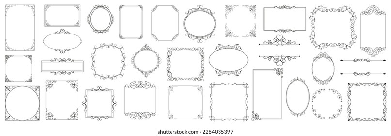 Ornamental label frames. Old ornate labels, decorative vintage frame and retro badge vector symbols set