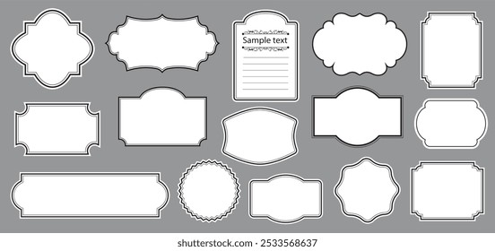 Ornamental label frames. Old ornate emblem, decorative sticker and retro badge. Vector Vintage Frame Set.