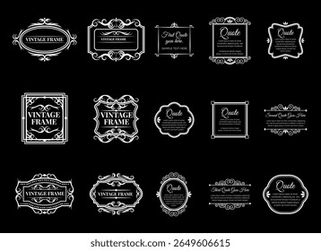 Ornamental label frames. Old ornate labels, decorative vintage frame and retro badge. Royal wedding insignia, sale sticker or invitation card. Isolated vector symbols set