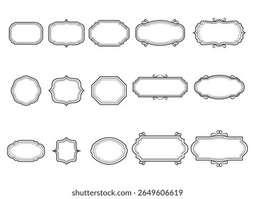 Ornamental label frames. Old ornate labels, decorative vintage frame and retro badge. Royal wedding insignia, sale sticker or invitation card. Isolated vector symbols set