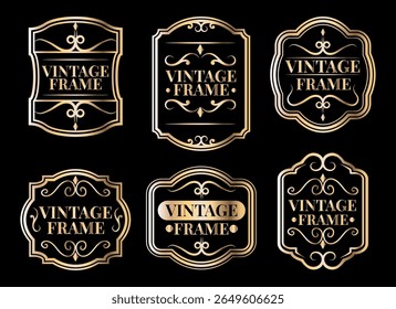 Ornamental label frames. Old ornate labels, decorative vintage frame and retro badge. Royal wedding insignia, sale sticker or invitation card. Isolated vector symbols set
