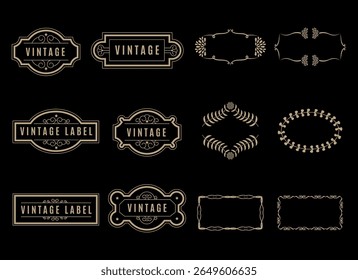 Ornamental label frames. Old ornate labels, decorative vintage frame and retro badge. Royal wedding insignia, sale sticker or invitation card. Isolated vector symbols set