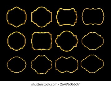 Ornamental label frames. Old ornate labels, decorative vintage frame and retro badge. Royal wedding insignia, sale sticker or invitation card. Isolated vector symbols set