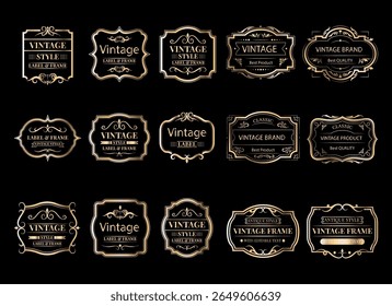 Ornamental label frames. Old ornate labels, decorative vintage frame and retro badge. Royal wedding insignia, sale sticker or invitation card. Isolated vector symbols set