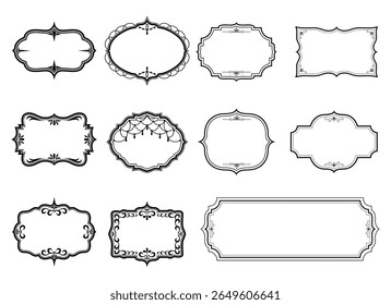 Ornamental label frames. Old ornate labels, decorative vintage frame and retro badge. Royal wedding insignia, sale sticker or invitation card. Isolated vector symbols set