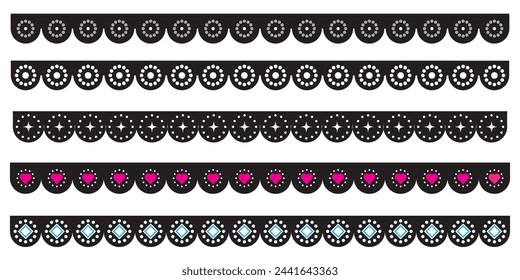 Ornamental lace borders set. Vintage style vector illustration isolated on transparent background.