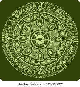 ornamental lace in circle, background with many details, seamless texture, looks like crocheting handmade lace